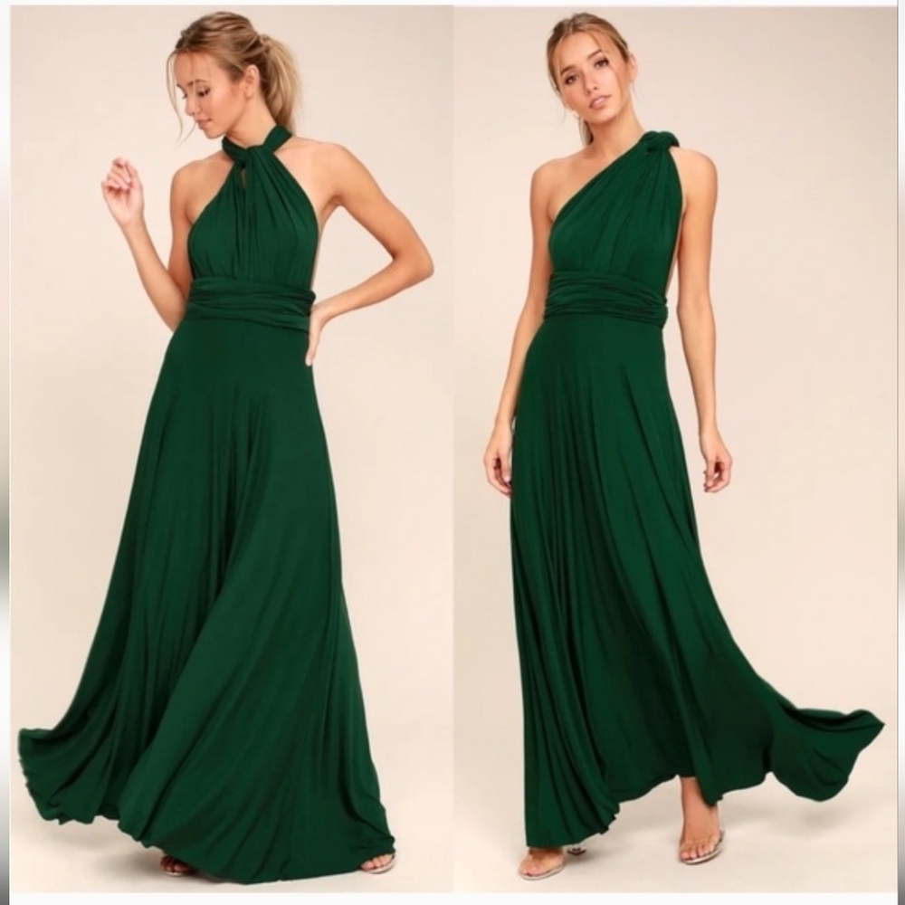 Lulus Tricks of the Trade Forest Green Convertible Maxi Dress Size M